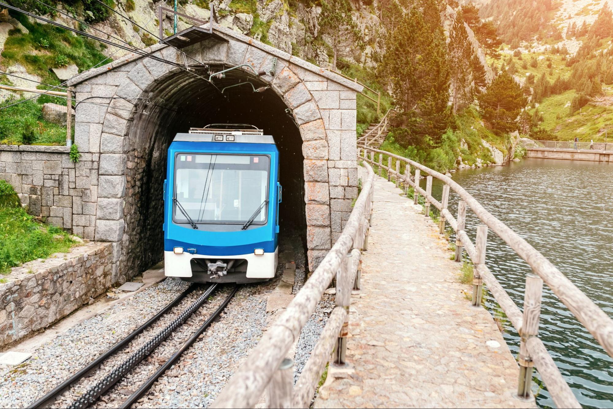 A train going through a tunnel.