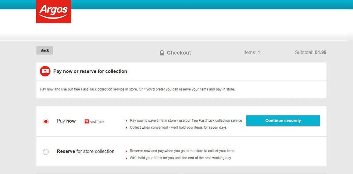Argos - fast track checkout