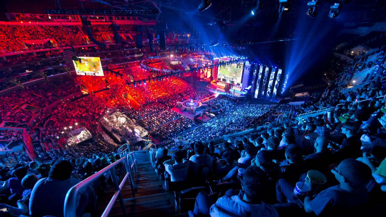 Esports event in a large arena.